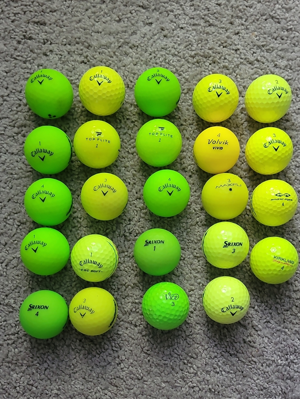 Golf Balls Mixed Brands Green Yellow Lot of 24